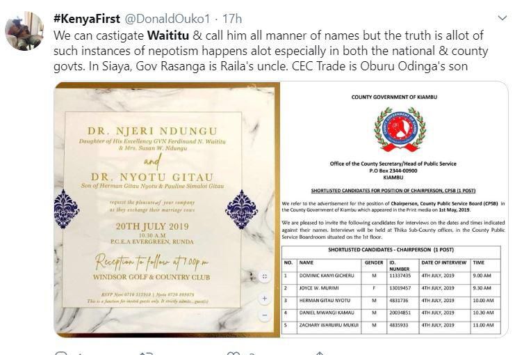 Governor Waititu appoints in-law, Herman Gitau Nyotu, for top Kiambu county job