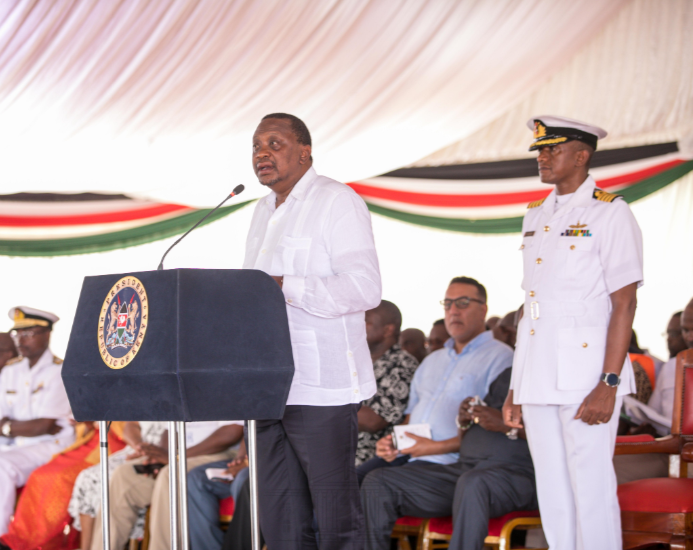 President Uhuru Kenyatta speaking during the Flagging-off of Kenya's First Crude Oil Shipment at the Kipevu Oil Terminal at the Port of Mombasa. (courtesy)
