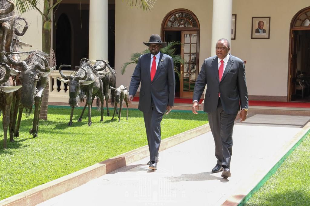 President Uhuru Kenyatta with South Sudan President Salva Kiir at State House