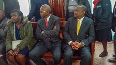 CS Henry Rotich, PS Kamau Thugge and PS Susan Koech at the Milimani law court