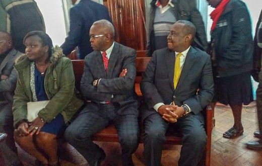 CS Henry Rotich, PS Kamau Thugge and PS Susan Koech at the Milimani law court