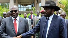 Salva Kiir with Riek Machar-the key players in the South Sudan peace process