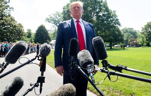 US President Donald Trump, pictured here on the South Lawn of the White House July 5, 2019, has mounted an aggressive defense of a phone call to the President of Ukraine that has prompted an impeachment investigation