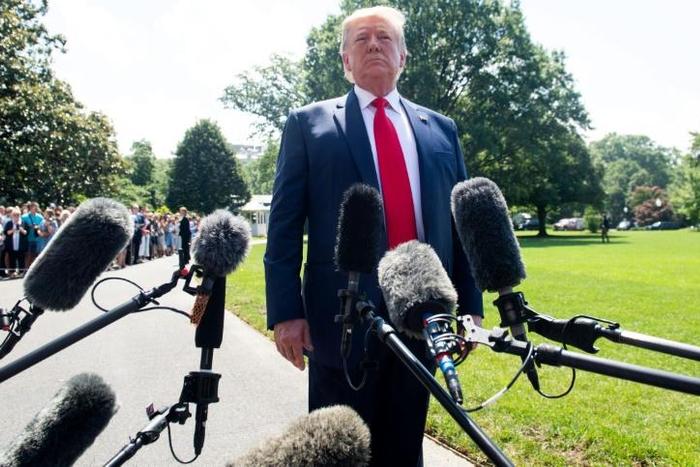 US President Donald Trump, pictured here on the South Lawn of the White House July 5, 2019, has mounted an aggressive defense of a phone call to the President of Ukraine that has prompted an impeachment investigation