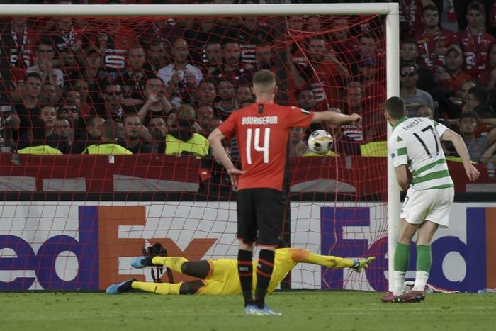 Ryan Christie scores from the penalty spot to give Celtic a 1-1 draw at Rennes in the Europa League on Thursday