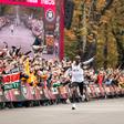 Eliud Kipchoge races to the finish line at the INEOS 159 Challenge in Vienna, Austria