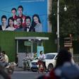 A newly-installed guard post outside the Worker's Stadium in Beijing is part of the preparations for Communist China's 70th anniversary