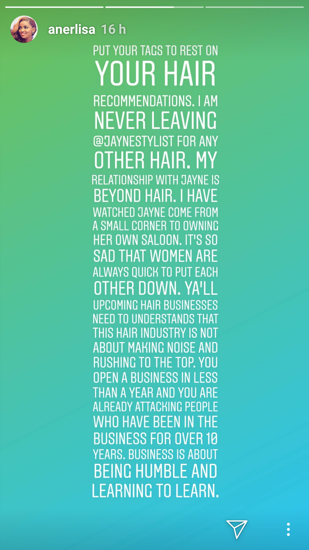 Anerlisa's response (Instagram)