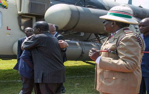 President Uhuru Kenyatta is received by Raila Odinga in Kisumu on 14 June 2019