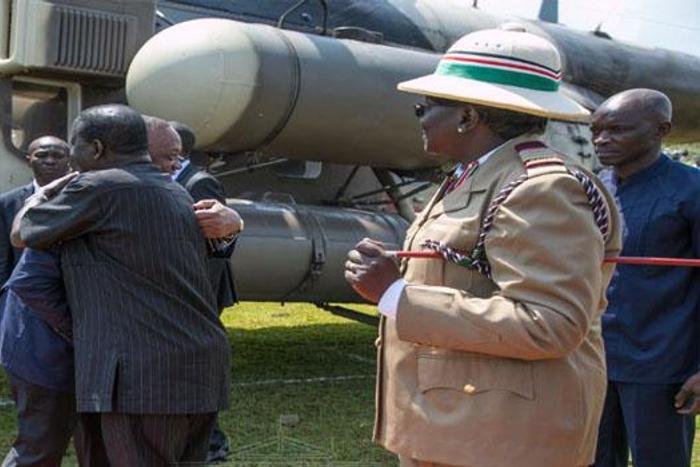 President Uhuru Kenyatta is received by Raila Odinga in Kisumu on 14 June 2019