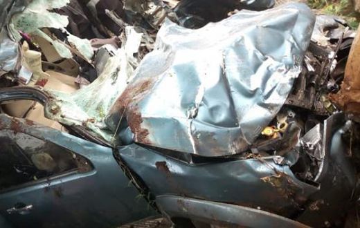 The mangled wreck of the vehicle which Murang'a Water CEC Paul Macharia was driving