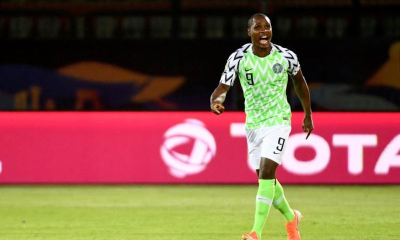 Odion Ighalo celebrates his goal for Nigeria against Tunisia in the Africa Cup of Nations third place play-off in Cairo Wednesday