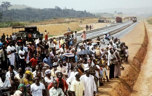 A file picture of the January 18, 1983 inauguration of part of Trans-Gabon Railway