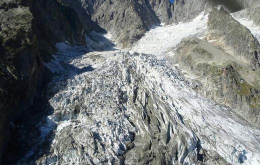 The Planpincieux glacier, on the Grandes Jorasses peak of the Mont Blanc massif, melted more than usual in the late-summer heat