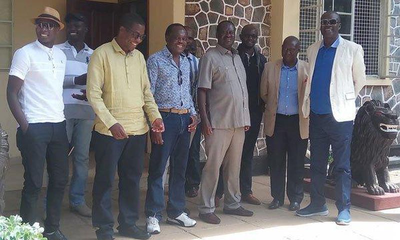 ODM leader Raila Odinga with some of the guests he hosted at his Opoda farm