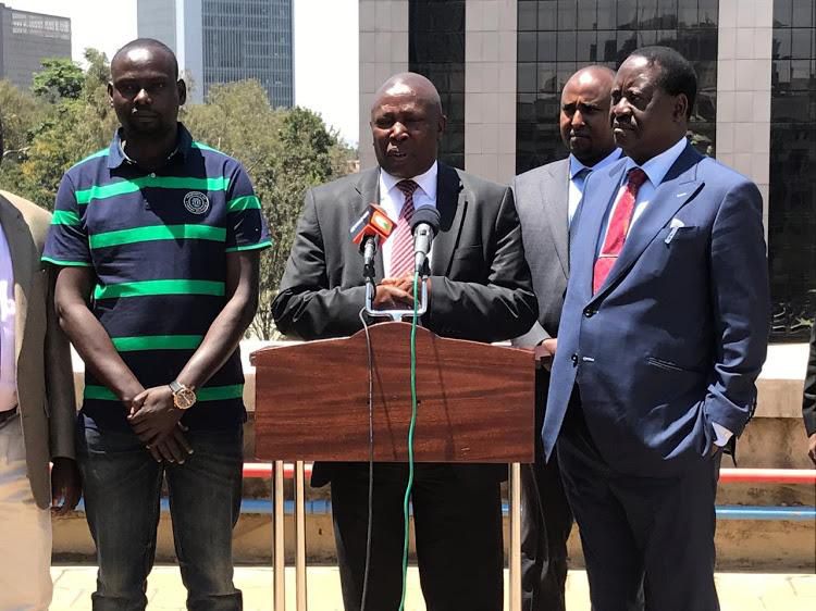 File image of Maina Kamanda addressing the press shortly after endorsing Bernard Okoth for the Kibra parliamentary seat