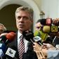 Germany's ambassador to Venezuela, Daniel Kriener, is seen here speaking to the press in February 2019 alongside opposition leader Juan Guaido (left)