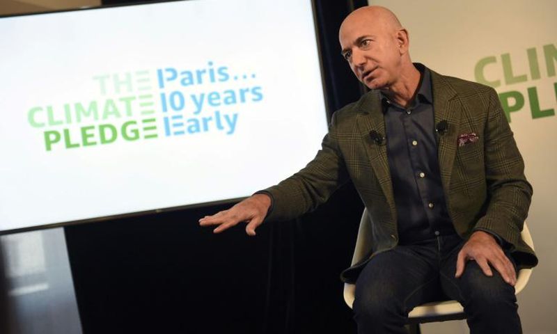 Amazon chief Jeff Bezos pledged the retail giant to reach its Paris climate accord goals 10 years early
