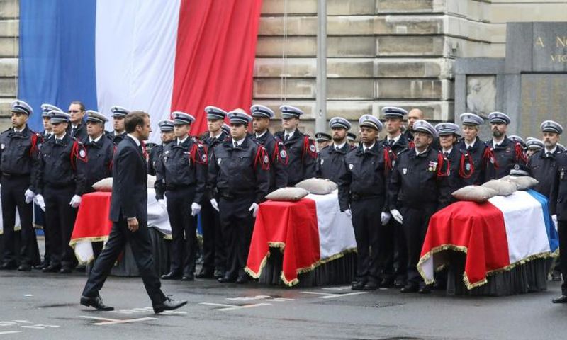 Macron spoke at a ceremony at the police headquarters where the attack took place