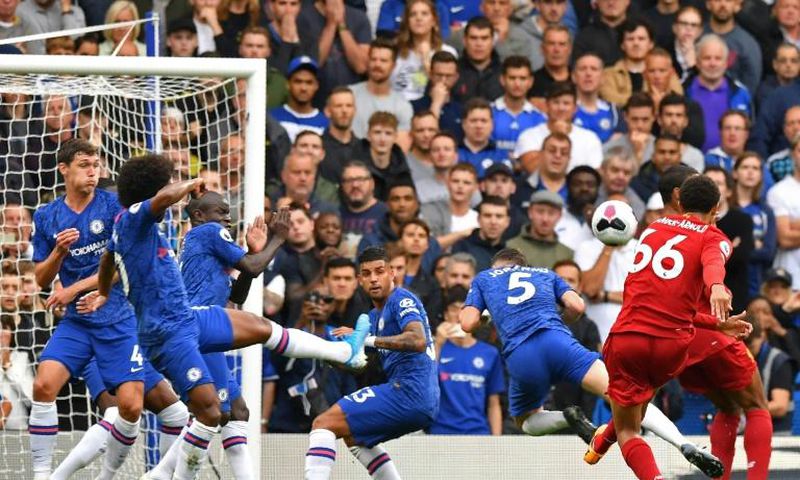 Liverpool defender Trent Alexander-Arnold opens the scoring at Chelsea