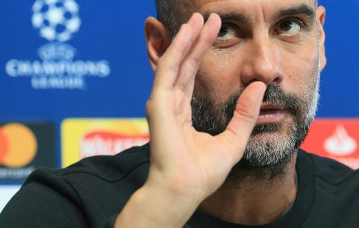 Manchester City manager Pep Guardiola addresses a Champions League press conference
