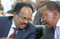 Kenyan President Uhuru Kenyatta together with Somalia President Mohamed Abdulahi Farmajo at a past  event.