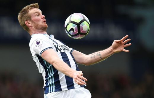 The Baggies' hope of an immediate return to the top-flight were dented when captain Chris Brunt (pictured May 2017) was sent-off 10 minutes from the end of normal time