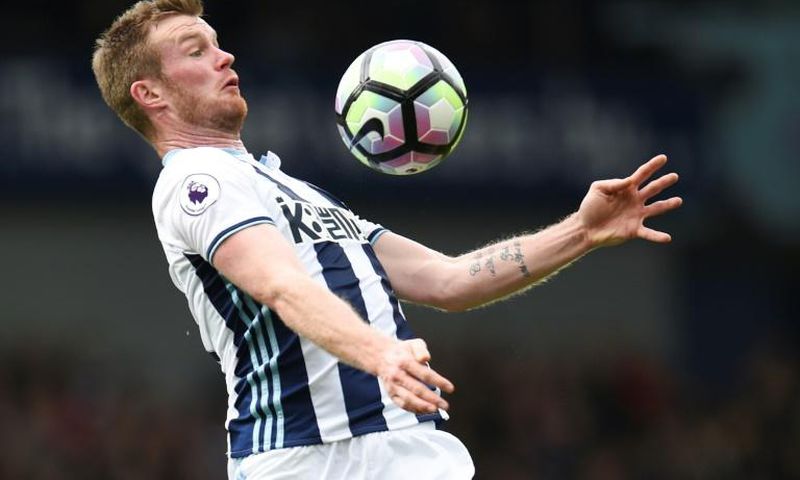 The Baggies' hope of an immediate return to the top-flight were dented when captain Chris Brunt (pictured May 2017) was sent-off 10 minutes from the end of normal time