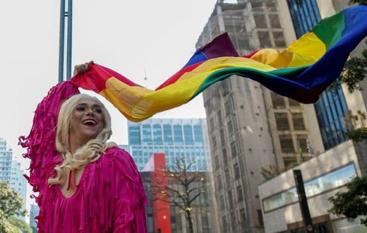 A drag queen takes part in the 23rd Gay Pride Parade in Sao Paulo, Brazil, paying tribute to "50 Years Since Stonewall," when gay bar patrons in New York clashed with city police