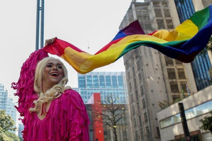 A drag queen takes part in the 23rd Gay Pride Parade in Sao Paulo, Brazil, paying tribute to "50 Years Since Stonewall," when gay bar patrons in New York clashed with city police
