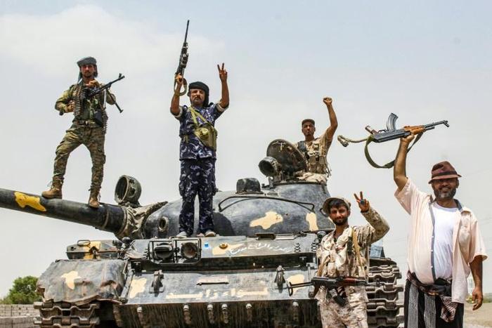 Fighters of the UAE-trained Security Belt Force, dominated by members of the Southern Transitional Council (STC) which seeks independence for south Yemen, are pictured on the outskirts of the Abyan province in southern Yemen on August 29, 2019