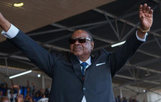 Thousands of demonstrators are protesting the re-election of President Peter Mutharika, seen here at his May 2019 swearing-in ceremony