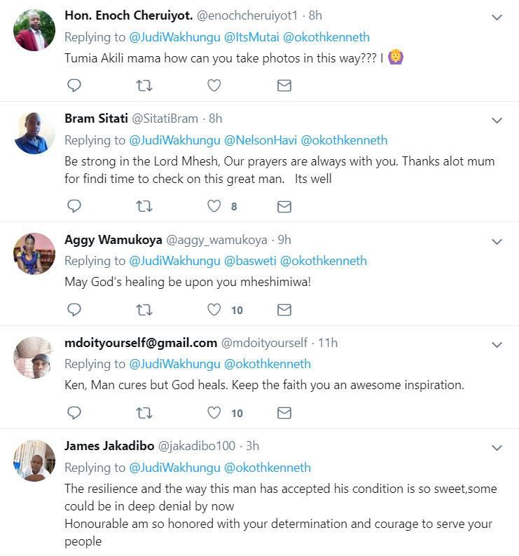 Kenyans pour in well wishes after seeing Kibra MP Ken Okoth's latest photos while on a visit to Kenyan Ambassador to France Prof. Judy Wakhungu