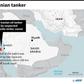 Map locating the site of an Iranian oil tanker, reportedly hit by missiles Friday according to the owners.