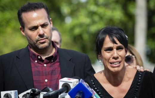 Marysol Sosa, daughter of the late singer Jose Jose, speaks during a news conference with her brother José Joel Sosa, at Bayfront Park in Miami on October 1, 2019