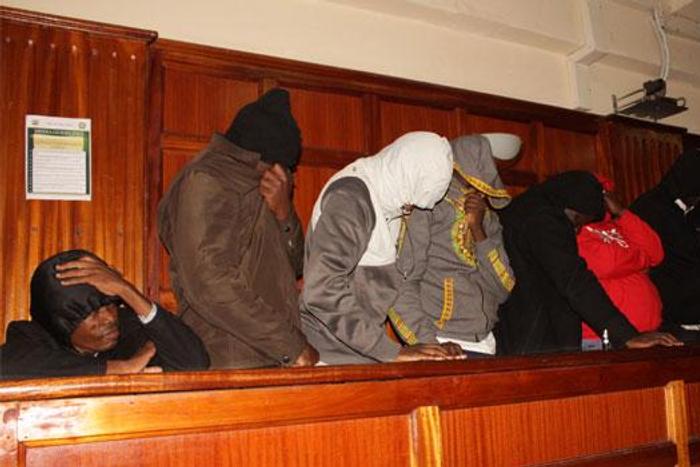 File image of some of the 15 suspects who were arrested in Kileleshwa with fake Gold at a Milimani court on Tuesday,May 14