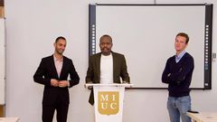 Davidson Wakairu addressing students at Marbella International University Centre (MIUC)