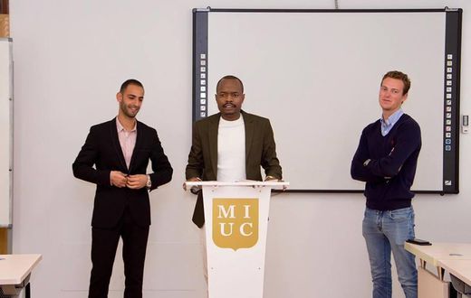 Davidson Wakairu addressing students at Marbella International University Centre (MIUC)