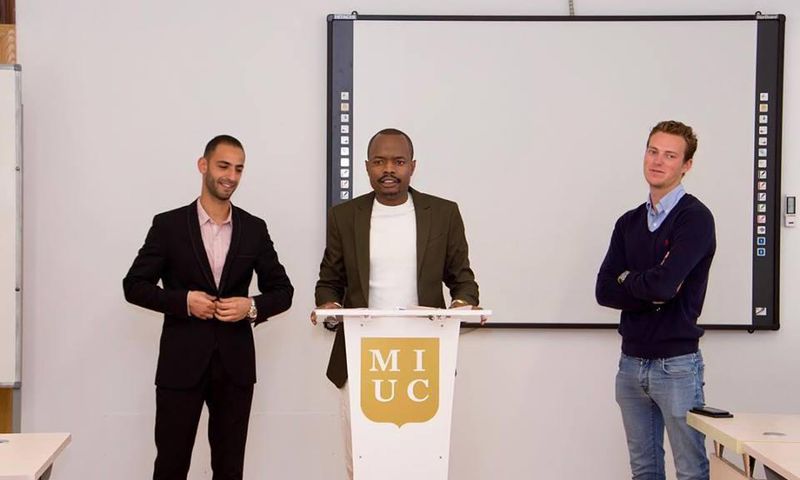 Davidson Wakairu addressing students at Marbella International University Centre (MIUC)