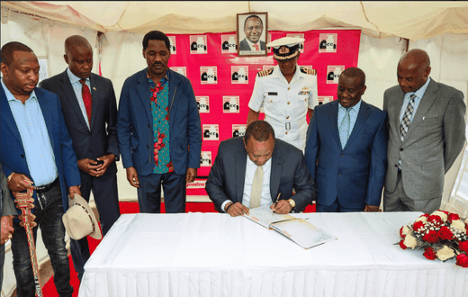 President Uhuru Kenyatta during the inauguration of the revamped New KCC Dandora Factory as part of celebrations to mark Ushirika Day Celebrations 2019