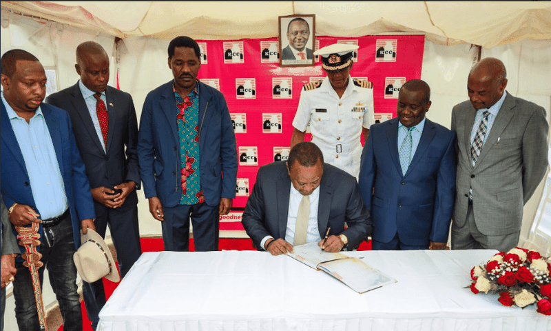 President Uhuru Kenyatta during the inauguration of the revamped New KCC Dandora Factory as part of celebrations to mark Ushirika Day Celebrations 2019