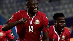 Kenya's Michael Olunga celebrates scoring his team's first goal