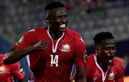 Kenya's Michael Olunga celebrates scoring his team's first goal
