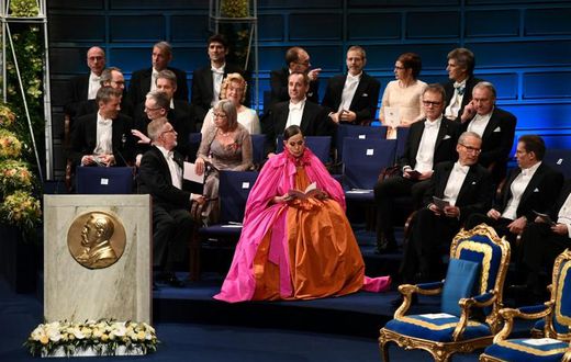 Sara Danius, centre, was one of seven members to quit the Swedish Academy