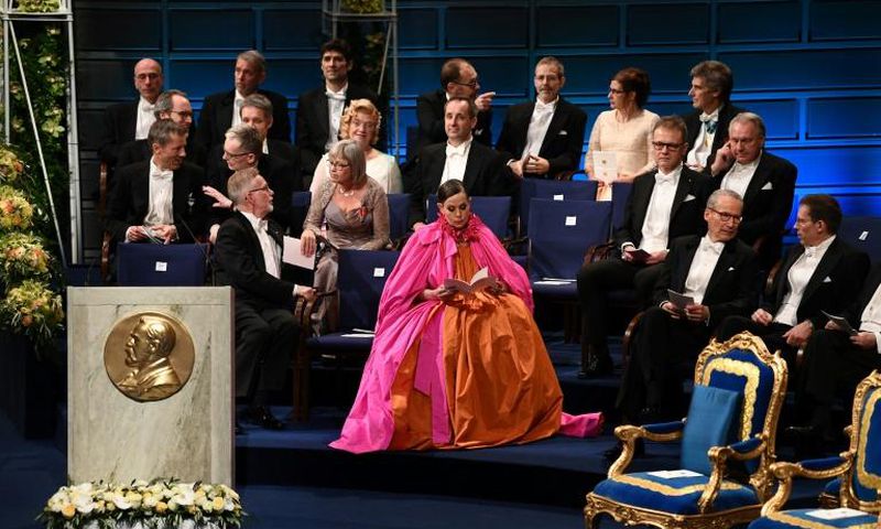 Sara Danius, centre, was one of seven members to quit the Swedish Academy