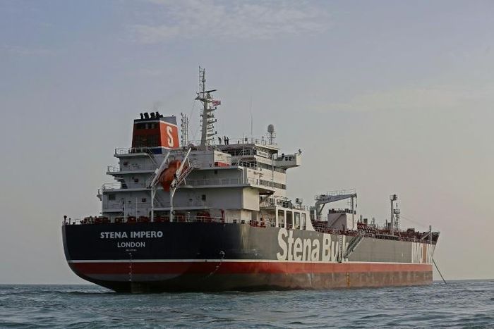 The British-flagged tanker Stena Impero remains anchored off the Iranian port of Bandar Abbas after the Revolutionary Guards impounded it on July 19 for breaking "international maritime rules"