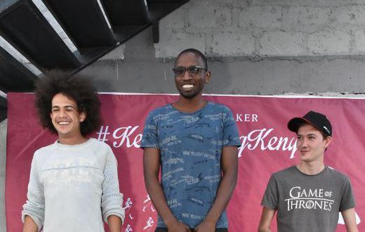 WINNERS OF JOHNNIE WALKER GP KARTING CHAMPIONSHIP, EDDIE BEHR, SAM KARANGATA  AND WESS VAN DIJCK