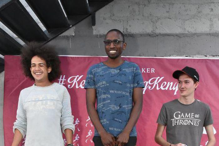 WINNERS OF JOHNNIE WALKER GP KARTING CHAMPIONSHIP, EDDIE BEHR, SAM KARANGATA  AND WESS VAN DIJCK