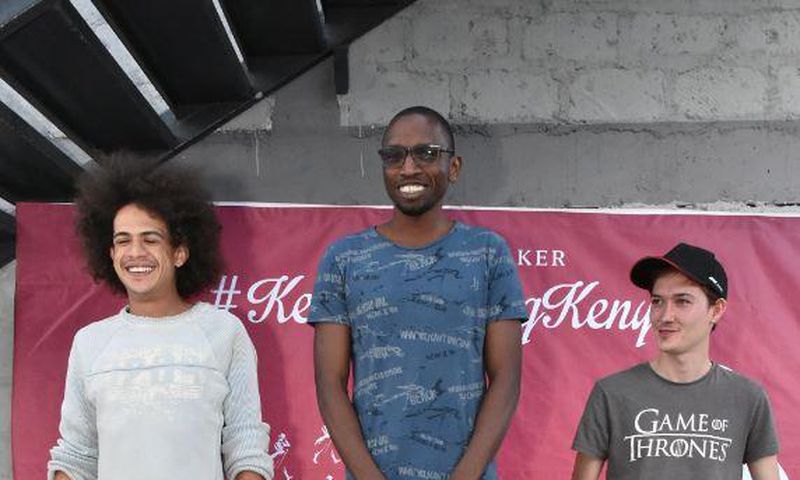 WINNERS OF JOHNNIE WALKER GP KARTING CHAMPIONSHIP, EDDIE BEHR, SAM KARANGATA  AND WESS VAN DIJCK