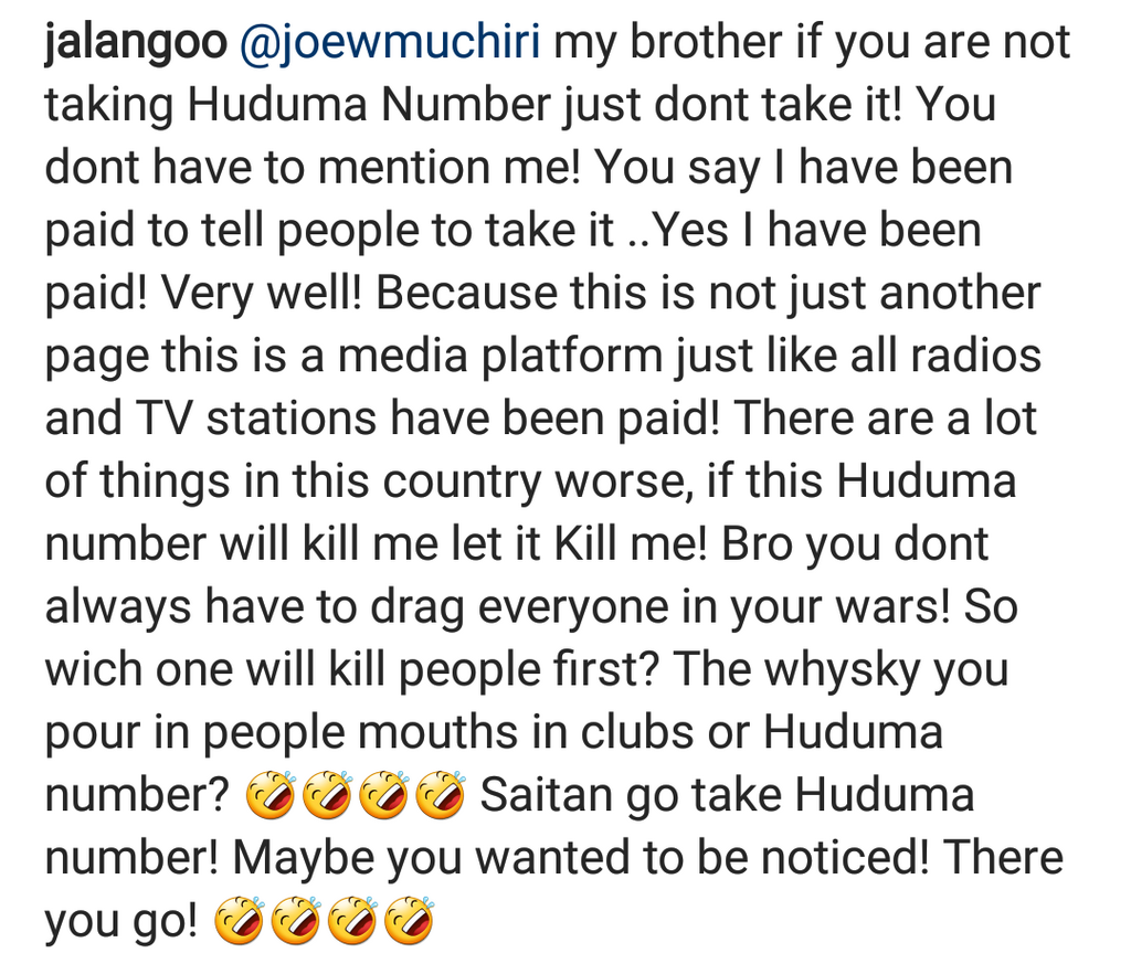 Jalang'o's Instagram Post